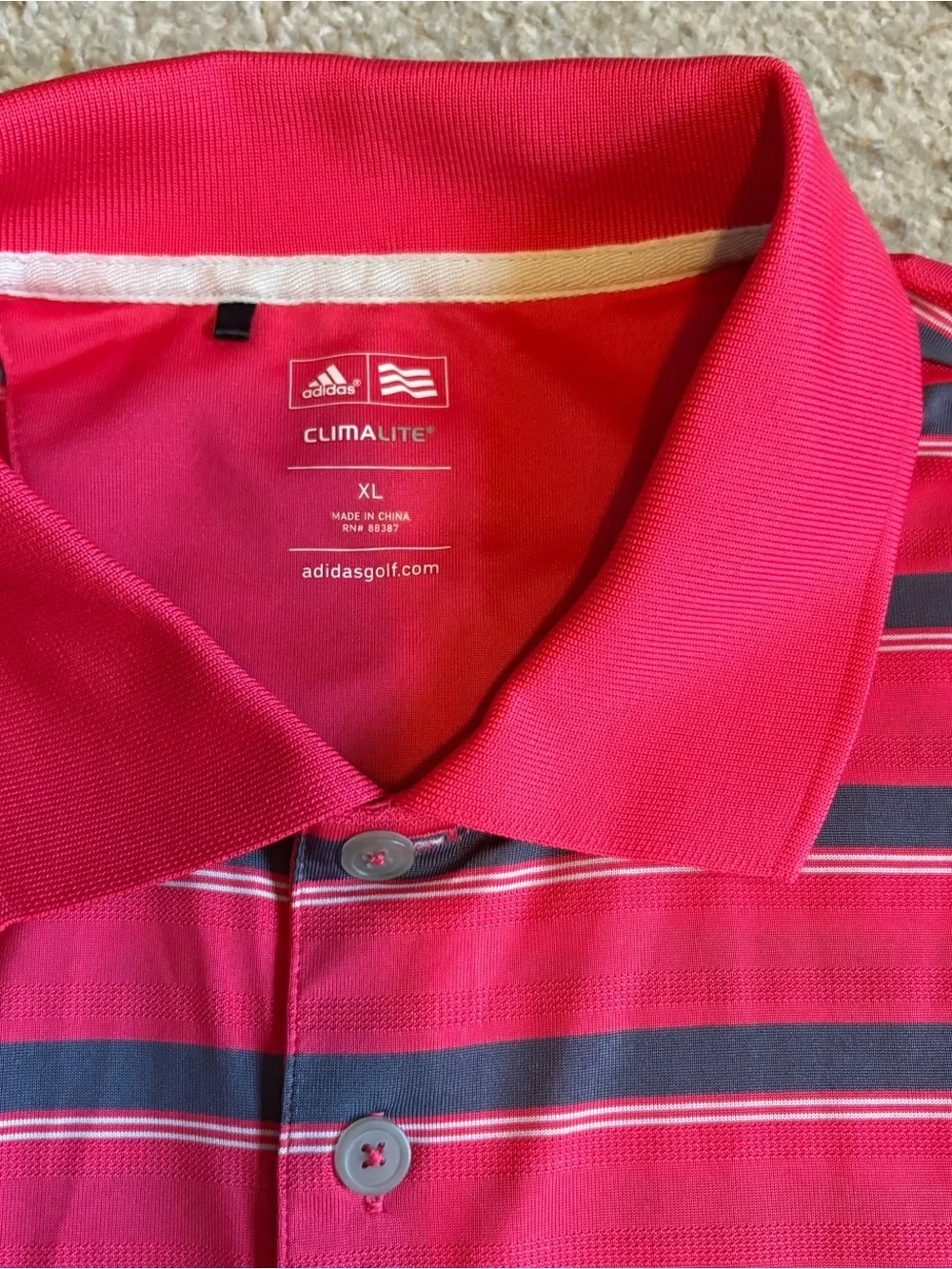Adidas Red Gray Striped Climalite Polo Shirt XL Men’s
